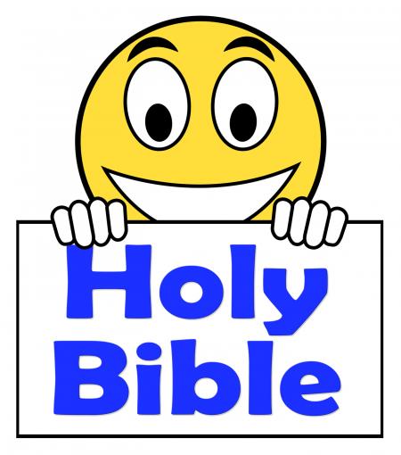 Holy Bible On Sign Shows Religious Book