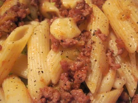 Home baked pasta with chopped meat