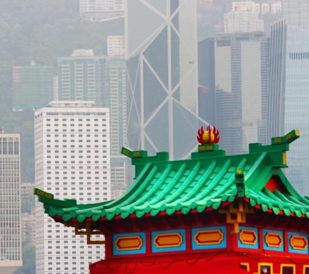 Hong Kong Old Pagoda And Skyscrapers