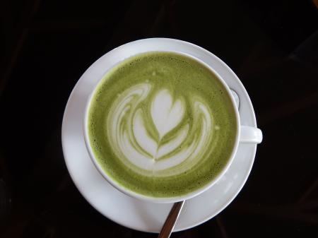 Hot Green Tea with Heart Art