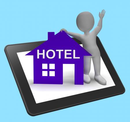 Hotel House Tablet Shows Vacation Accommodation And Rooms
