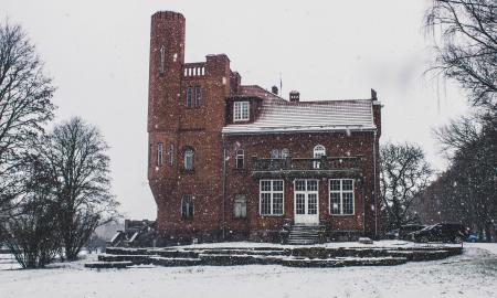 House Covered by Snow and Surrounded by Leafless Trees