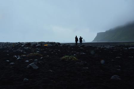 Iceland, black beach in rain