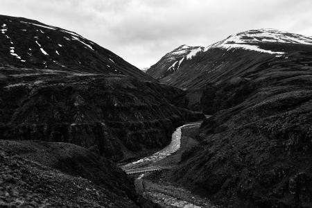 Iceland Mountain River Pass - Black & White