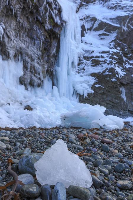 Icicles on a wall of rock