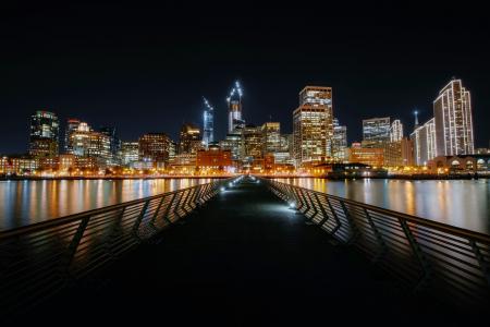 Illuminated Cityscape at Night