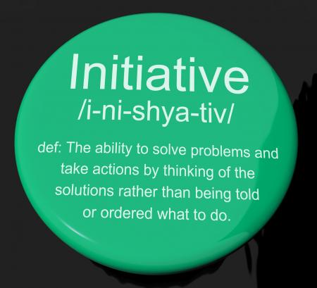 Initiative Definition Button Showing Leadership Resourcefulness And Ac