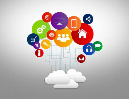 Internet of Things concept with digital cloud and devices