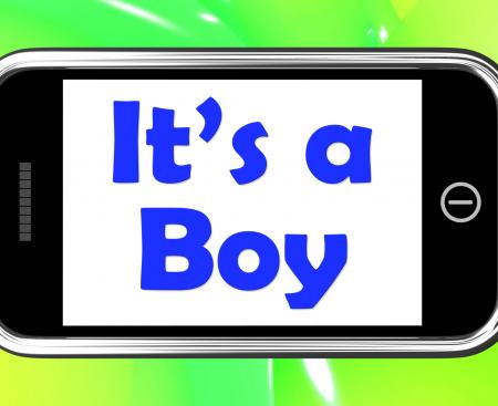 Its A Boy On Phone Shows Newborn Male Baby