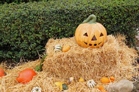 Jack-o'-lantern on Hay Stack during Day