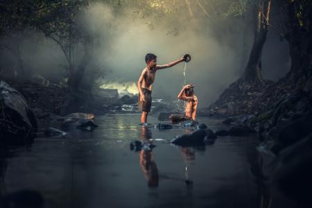 Kids Taking Bath