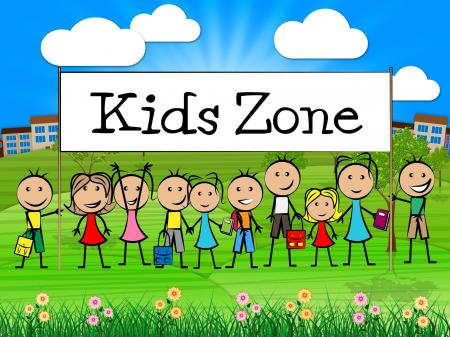 Kids Zone Banner Shows Free Time And Child