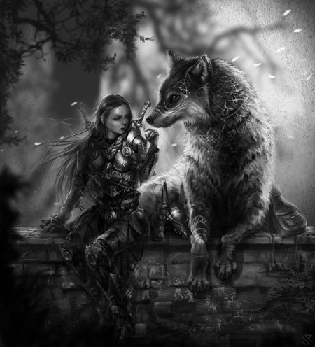 Lady with Wolves