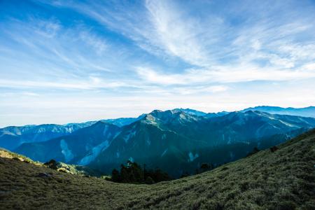 Landscape Photograph of Mountains Under Blue Cloudy Sky