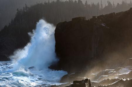 Large waves crashing on shoreline