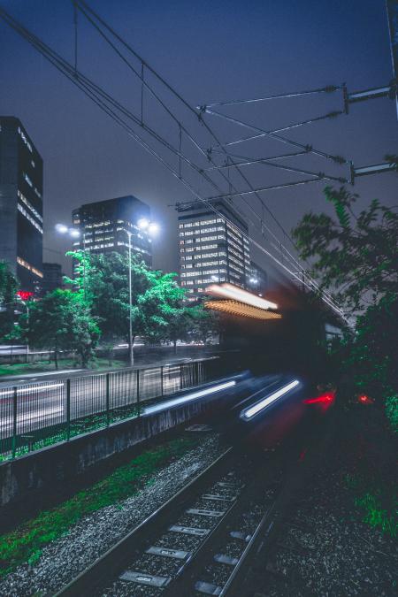 Light Trails on City Street at Night