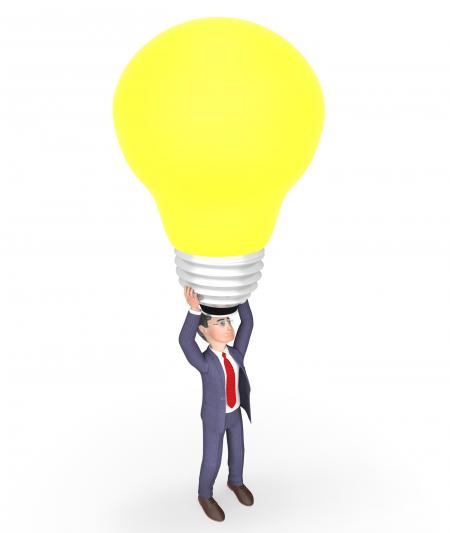 Lightbulb Character Represents Power Source And Businessman 3d Renderi