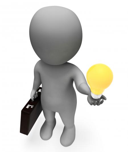 Lightbulb Idea Represents Business Person And Character 3d Rendering