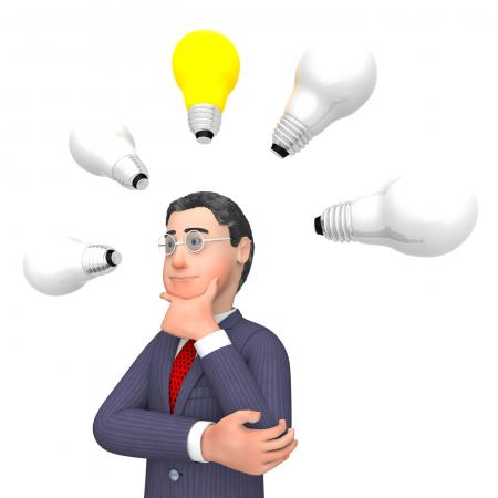 Lightbulbs Businessman Indicates Power Sources And Character 3d Render
