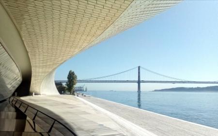 Lisbon - 25 of April Bridge Over the Tagus River From the MAAT Museum
