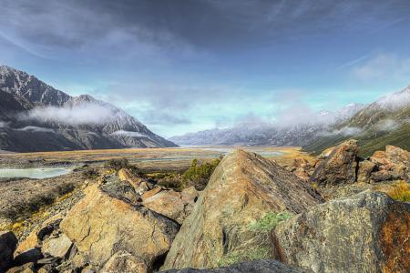 Looking down the Tasman Valley in the Aoraki/Mount Cook national park