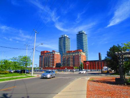 Looking south at condos in the Distillery District, 2017 06 03