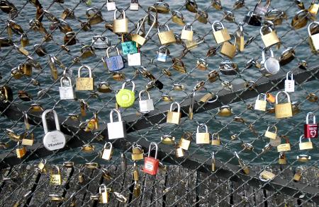 Love locks placed by tourists