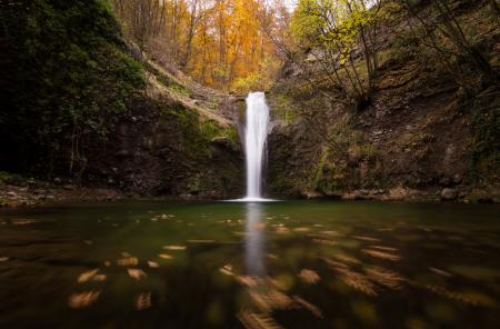 Low Angle Photo of Waterfalls Surrounded by Trees