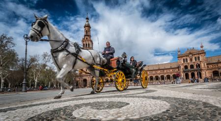 Low Angle Photography People Riding a Carriage Pull by White Horse Near Beige Building during Daytime