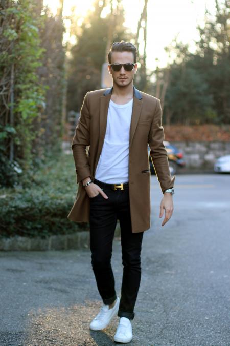 Man in Black Pants and Black Brown and White Low Tops