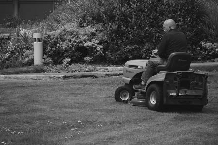 Man in Black Polo Shirt Riding Riding Mower