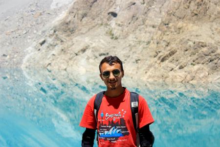 Man in Red Crew-neck Shirt