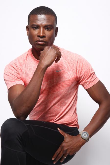 Man in Red Crew-neck T-shirt