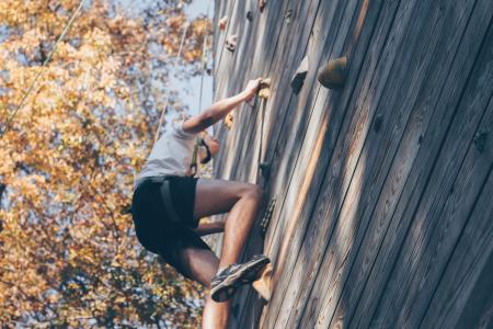 Man Wall Climbing Beside Trees