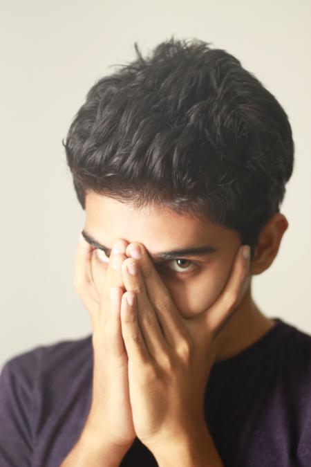 Man Wearing Black Crew-neck Top