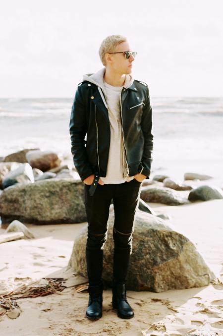 Man Wearing Black Leather Jacket and Black Pants