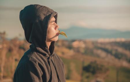 Man Wearing Black Pullover Hoodie