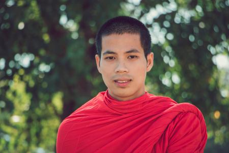 Man Wearing Red Crew-neck Long-sleeved Shirt