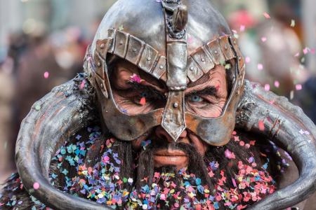 Man Wearing Viking Helmet Focus Photography