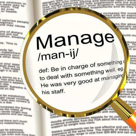 Manage Definition Magnifier Showing Leadership Management And Supervis