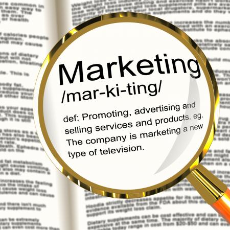 Marketing Definition Magnifier Showing Promotion Sales And Advertising