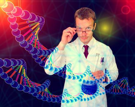 Medical Doctor Performing DNA Analysis and Sequencing - Illustration