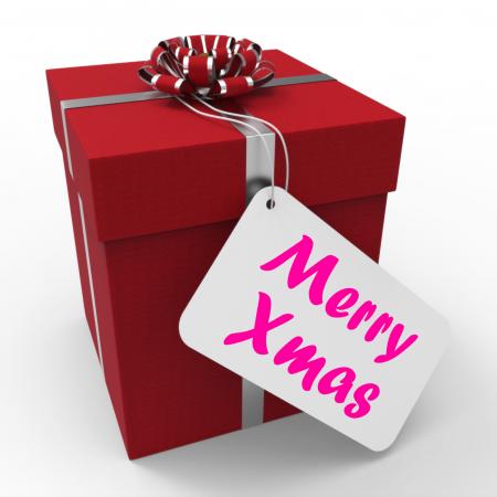 Merry Xmas Gift Means Happy Christmas Greetings