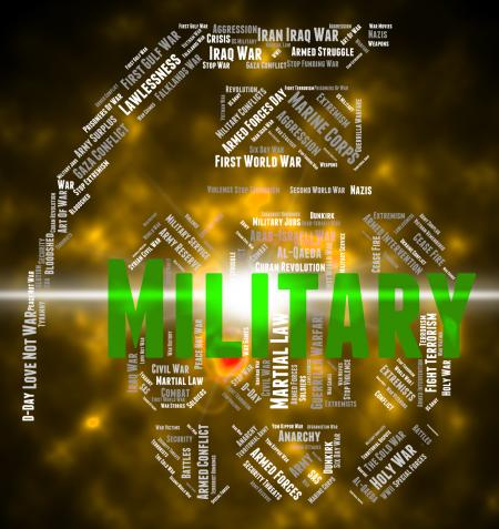 Military Word Indicates Wordcloud Soldierly And Warrior