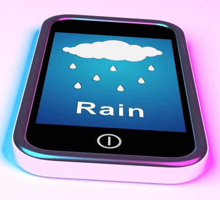 Mobile Smartphone Shows Rain Weather Forecast