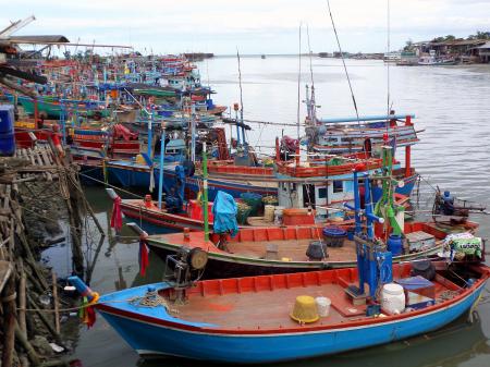Moored Thai fishing boats