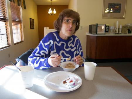 My mom eating breakfast