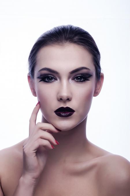 Naked Woman in Black Eyeliner and Maroon Lips