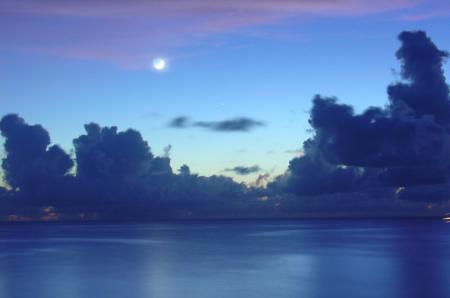 New Moon Setting Over The Caribbean