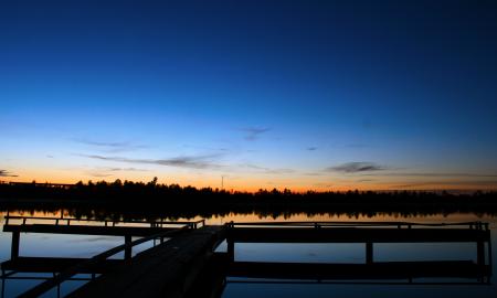 Night Scenery over Lake and Pier